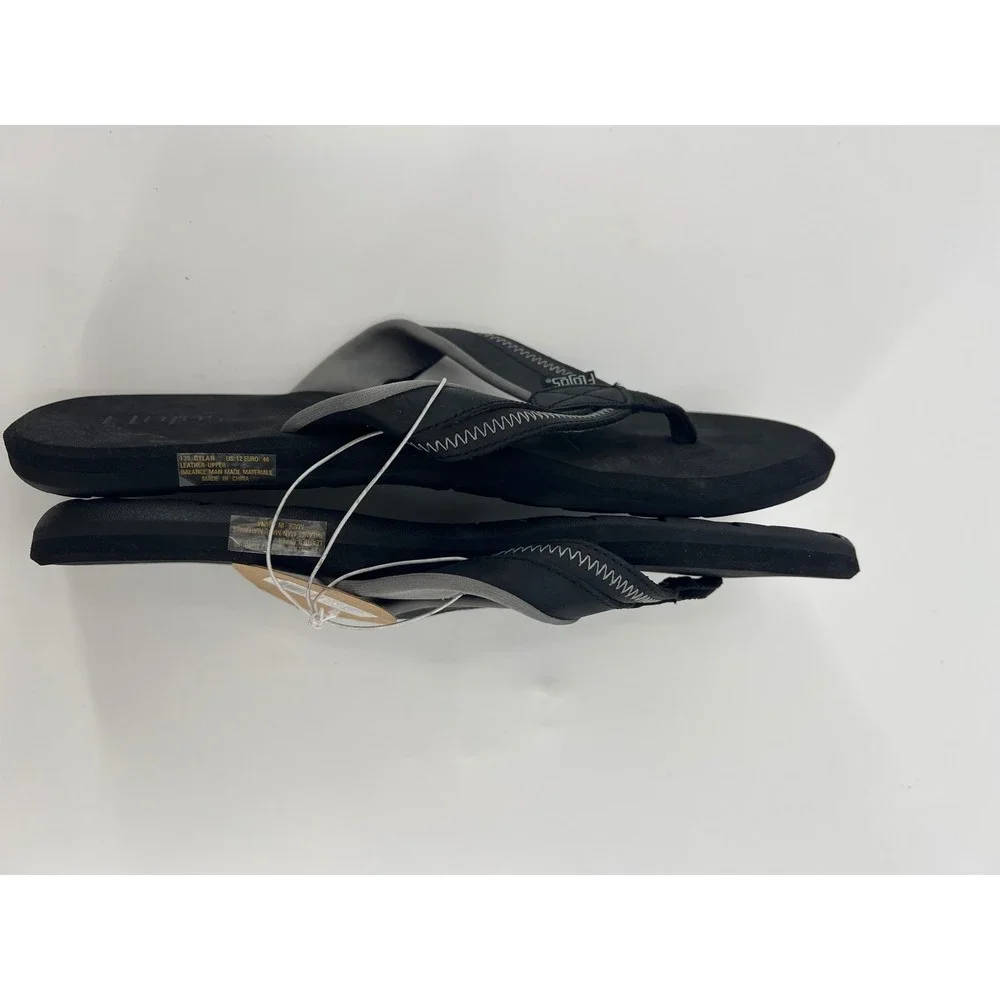 Flojos Dylan Mens Black Leather Flip Flop Sandals Size 12 Arch Support 660713